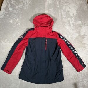 Tommy Hilfiger Jacket Womens Large Red Navy 3-in-1 All Weather System Hooded Zip